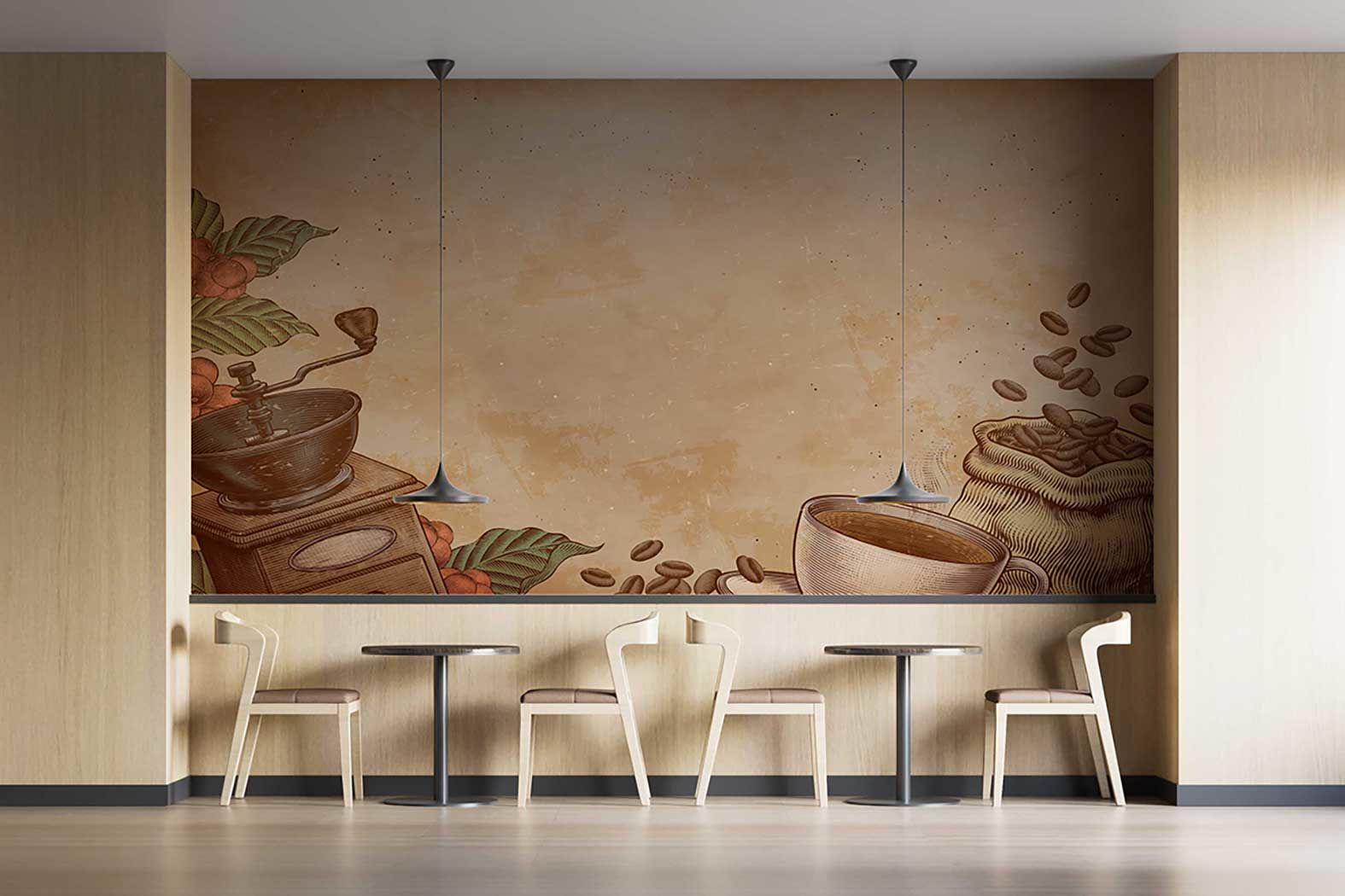 Kahveler ve Kitaplar Cafe Duvar Kağıdı