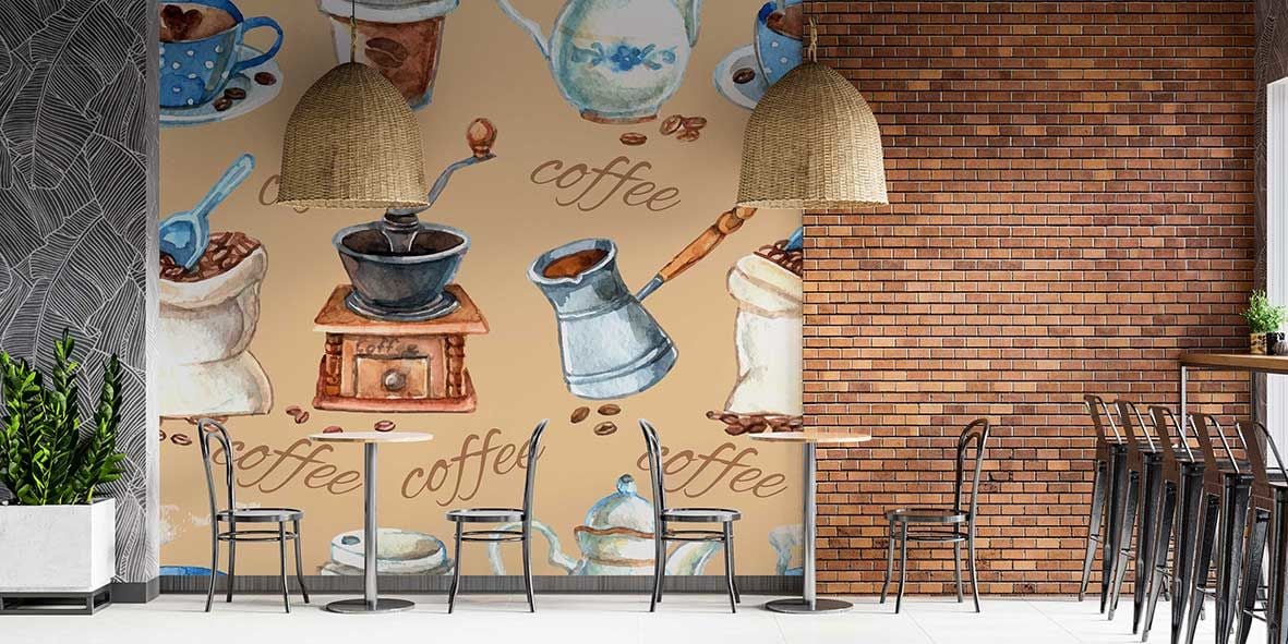 Kahve Cezveler Cafe Duvar Kağıdı