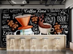 Coffee Time Yazılı Cafe Duvar Kağıdı