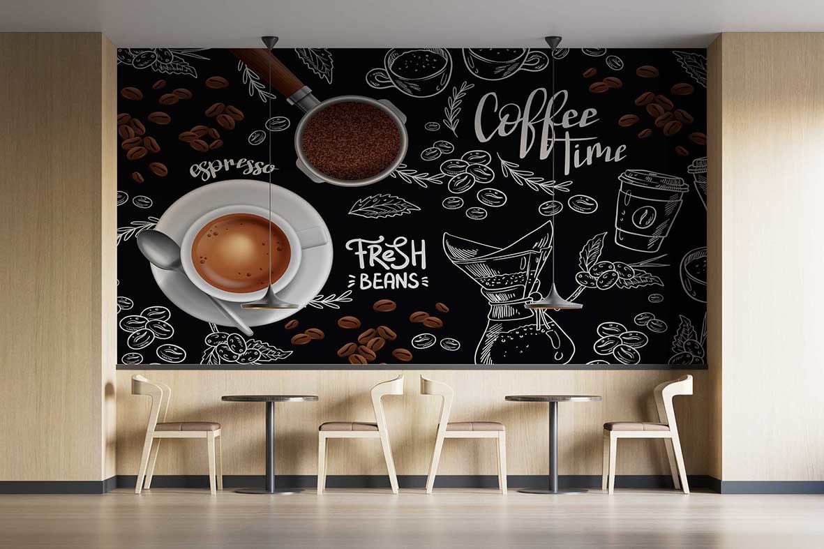 Coffee Time Yazılı Cafe Duvar Kağıdı