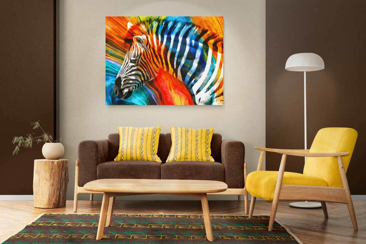 Renkler İçinde Zebra Kanvas Tablo
