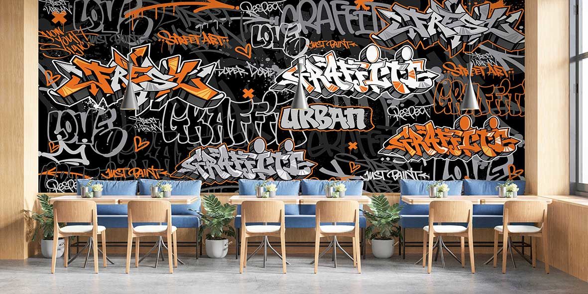 Siyah ve Turuncu Grafiti Duvar Kağıdı
