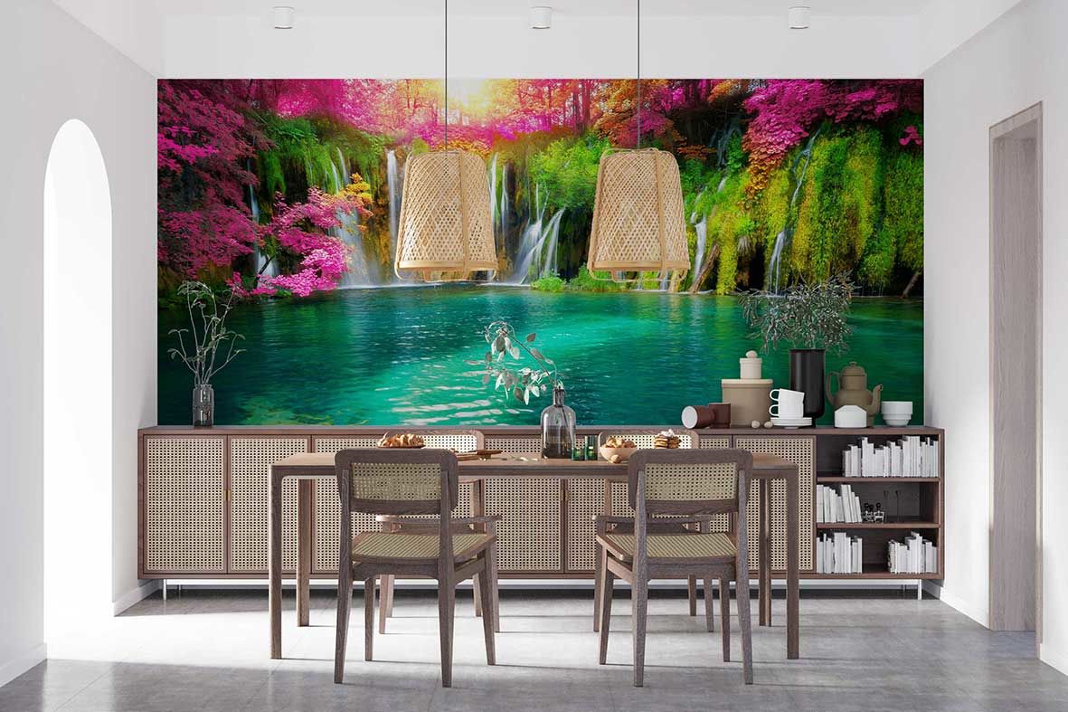 Sakura Ağaçları ve Nehir Manzara Duvar Kağıdı