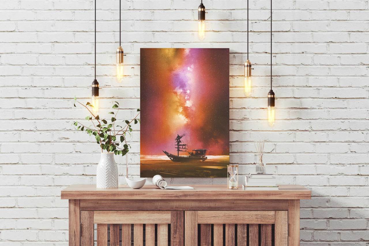 Yıldızlı Gökyüzü ve Eski Tekne Kanvas Tablo 50X70