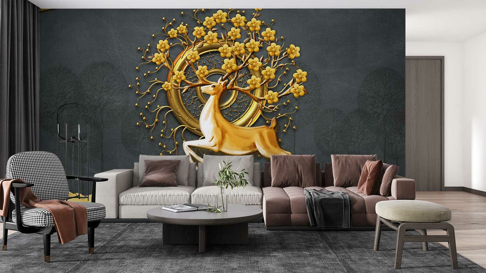 3 Boyutlu Soyut Altın Geyik Duvar Kağıdı