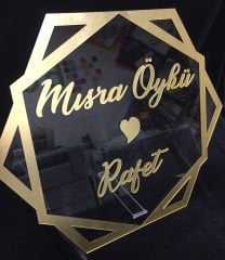 Pleksi İsimlik Söz, Nişan, Nikah, Masa Üstü İsimlikler Altın - 25 cm