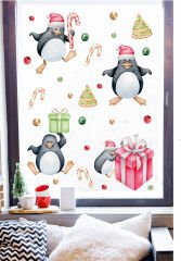 Sevimli Yılbaşı Penguenleri Ve Yılbaşı Objeleri Çocuk Bebek Odası Duvar Cam Sticker