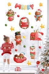 Sevimli Yılbaşı Hayvanları Ve Yeni Yıl Objeleri Çocuk Bebek Odası Duvar Cam Sticker