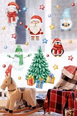 Sevimli Noel Baba, Kardan Adam, Hayvanlar Ve Yeni Yıl Objeleri Çocuk Bebek Odası Duvar Cam Sticker