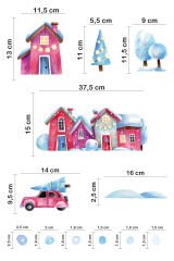 Sevimli Yılbaşı Konseptli Yeni Yıl Evleri Ve Araba Çocuk Bebek Odası Duvar Cam Sticker
