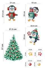 Sevimli Yılbaşı Penguenleri Ve Yılbaşı Ağacı Çocuk Bebek Odası Duvar Cam Sticker