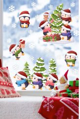 Sevimli Yılbaşı Penguenleri Beyaz Kar Taneleri Ve Yılbalı Ağacı Çocuk Bebek Odası Duvar Cam Sticker