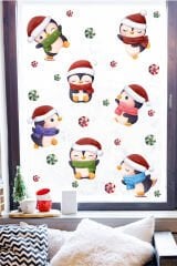 Sevimli Penguenler Ve Yeni Yıl Objeleri Çocuk Bebek Odası Duvar Cam Sticker