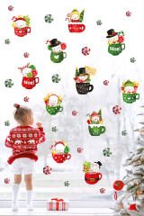 Sevimli Fincan İçinde Kardam Adamlar Ve Yeni Yıl Objeleri Çocuk Bebek Odası Duvar Cam Sticker