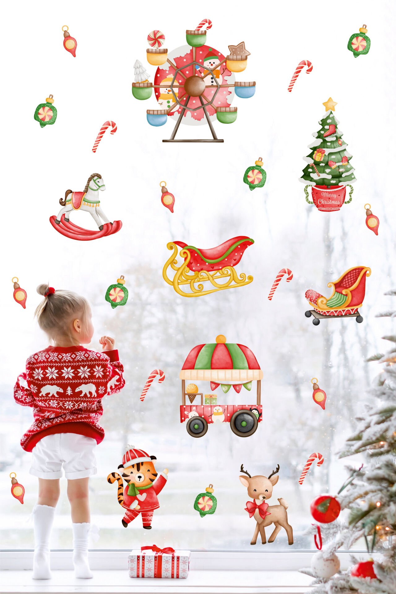 Sevimli Yılbaşı Yeni Yıl Objeleri Çocuk Bebek Odası Duvar Cam Sticker