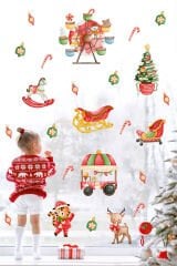 Sevimli Yılbaşı Yeni Yıl Objeleri Çocuk Bebek Odası Duvar Cam Sticker