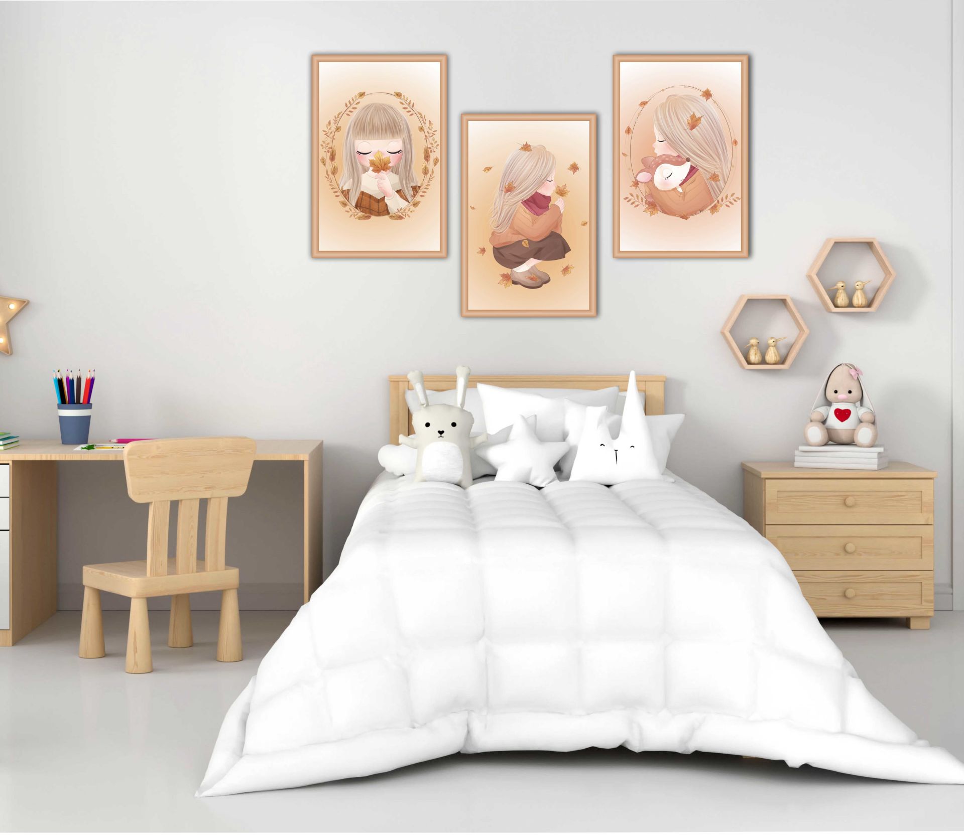 Sonbahar Temalı Kız Çocuğu MDF Tablo
