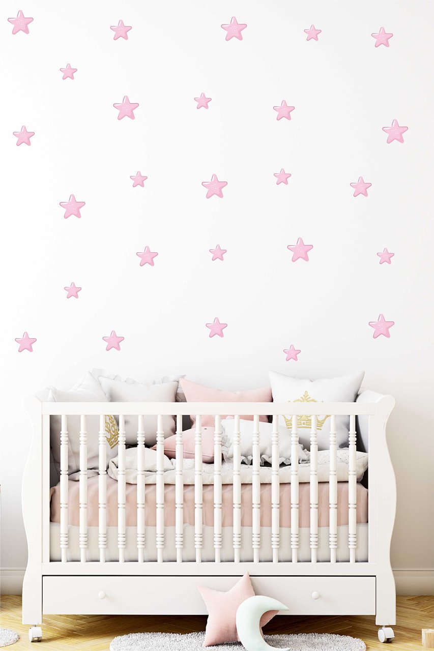 Pembe Yıldızlar Çocuk Odası Duvar Sticker