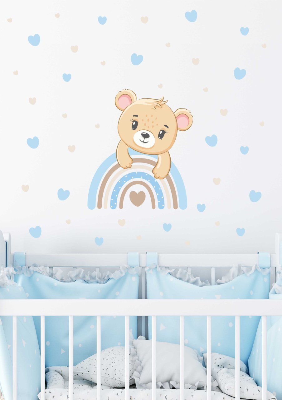 Gökkuşağı ve Sevimli Ayıcık Çocuk Odası Duvar Sticker