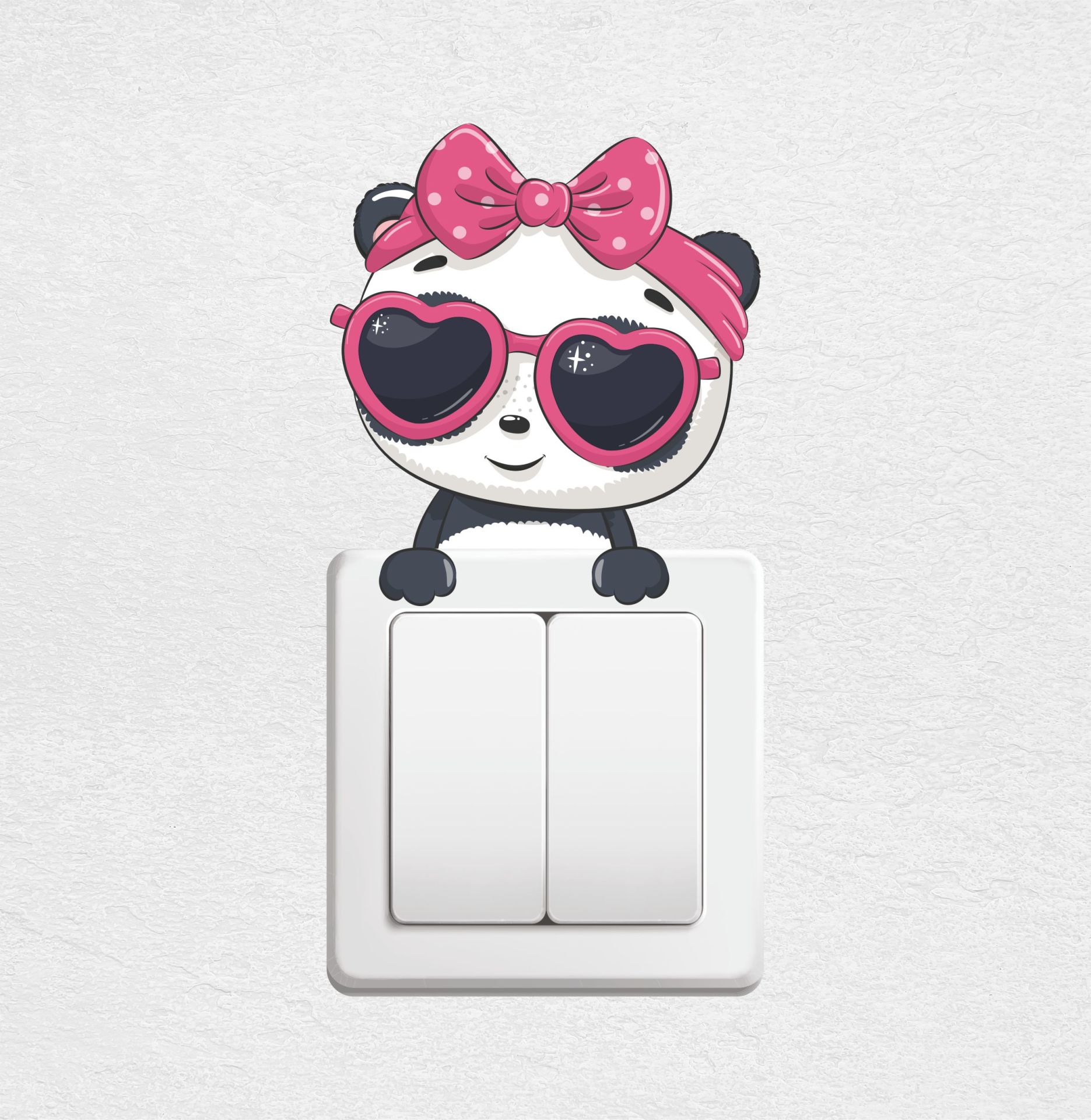 Pembe Kurdeleli Panda Priz Sticker